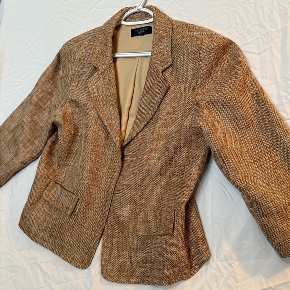 Vintage Talbots Woven Tan Tweed Blazer Jacket - Picture 3 of 5